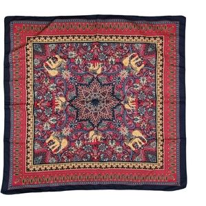 Vintage Red Blue Tan Elephant Print Square Scarf Headwear